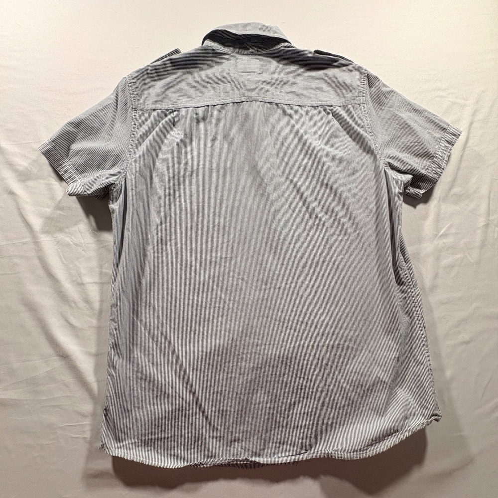 Converse One Star Striped Button Down Shirt Men Medium Short Sleeve Utility Blue - Picture 3 of 9